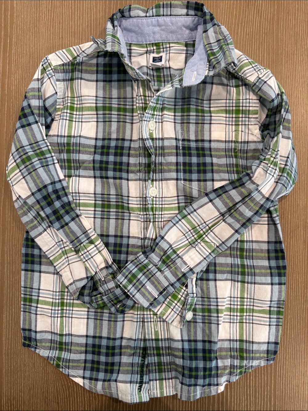 Janie and Jack Green Blue White Plaid Button-Down Shirt